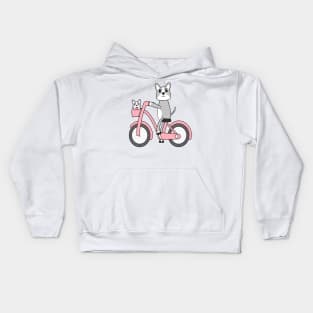 Kawaii corgi dogs riding a pink bike Kids Hoodie